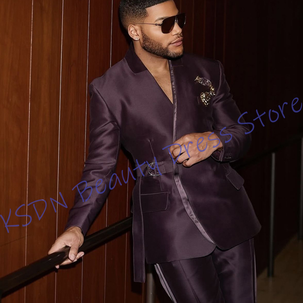 Men Formal Wear Purple - Elegant Purple Satin Men’s Suit Two
