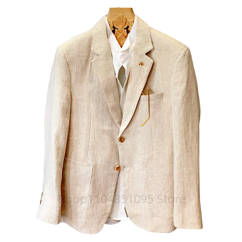 Beige Men Suit Linen Blazers J - огляд і ціна Men Formal Wear With Coat