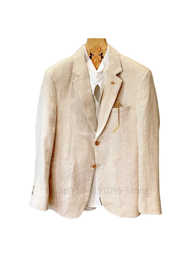 Beige Men Suit Linen Blazers J - огляд і ціна Men Formal Wear With Coat