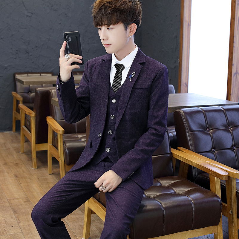 Slim Fit Tee Piece Suit Set fo - огляд і ціна Korean Men Formal Wear