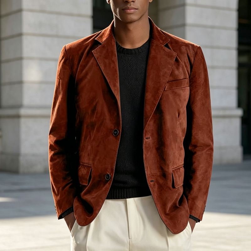 Retro Men Faux Suede Blazer No - огляд і ціна Men Formal Wear With Coat