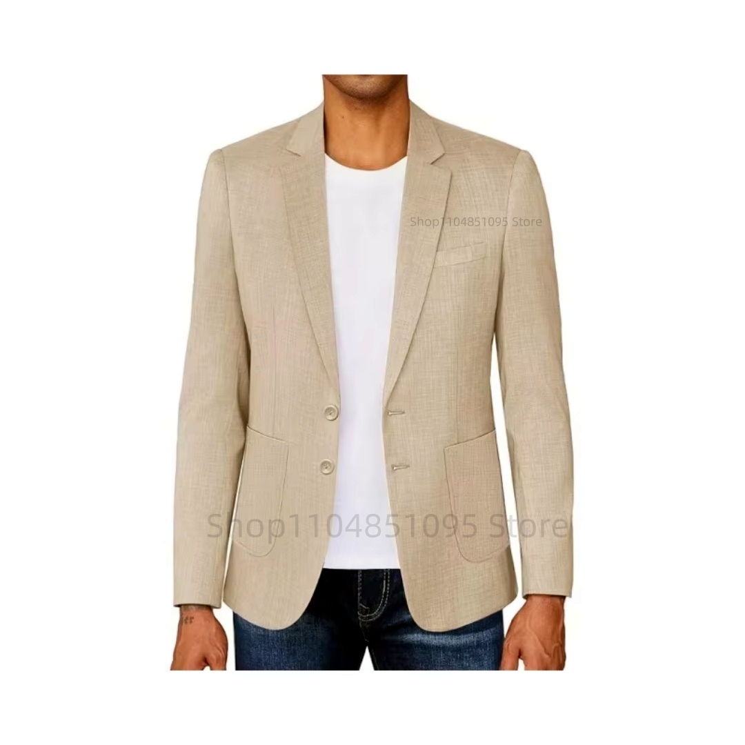 Slim Fit Men's Beige/Blue Line - огляд і ціна Men Formal Wear With Coat