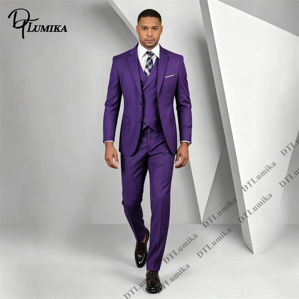 Men's 3 Piece Purple Suit Slim - огляд і ціна Men Formal Wear Purple