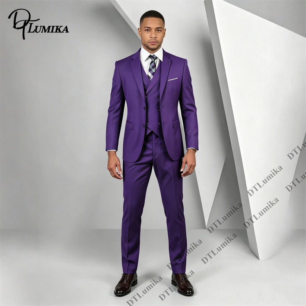 Men's 3 Piece Purple Suit Slim - огляд і ціна Men Formal Wear Purple