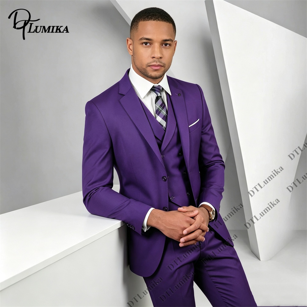 Men's 3 Piece Purple Suit Slim - огляд і ціна Men Formal Wear Purple